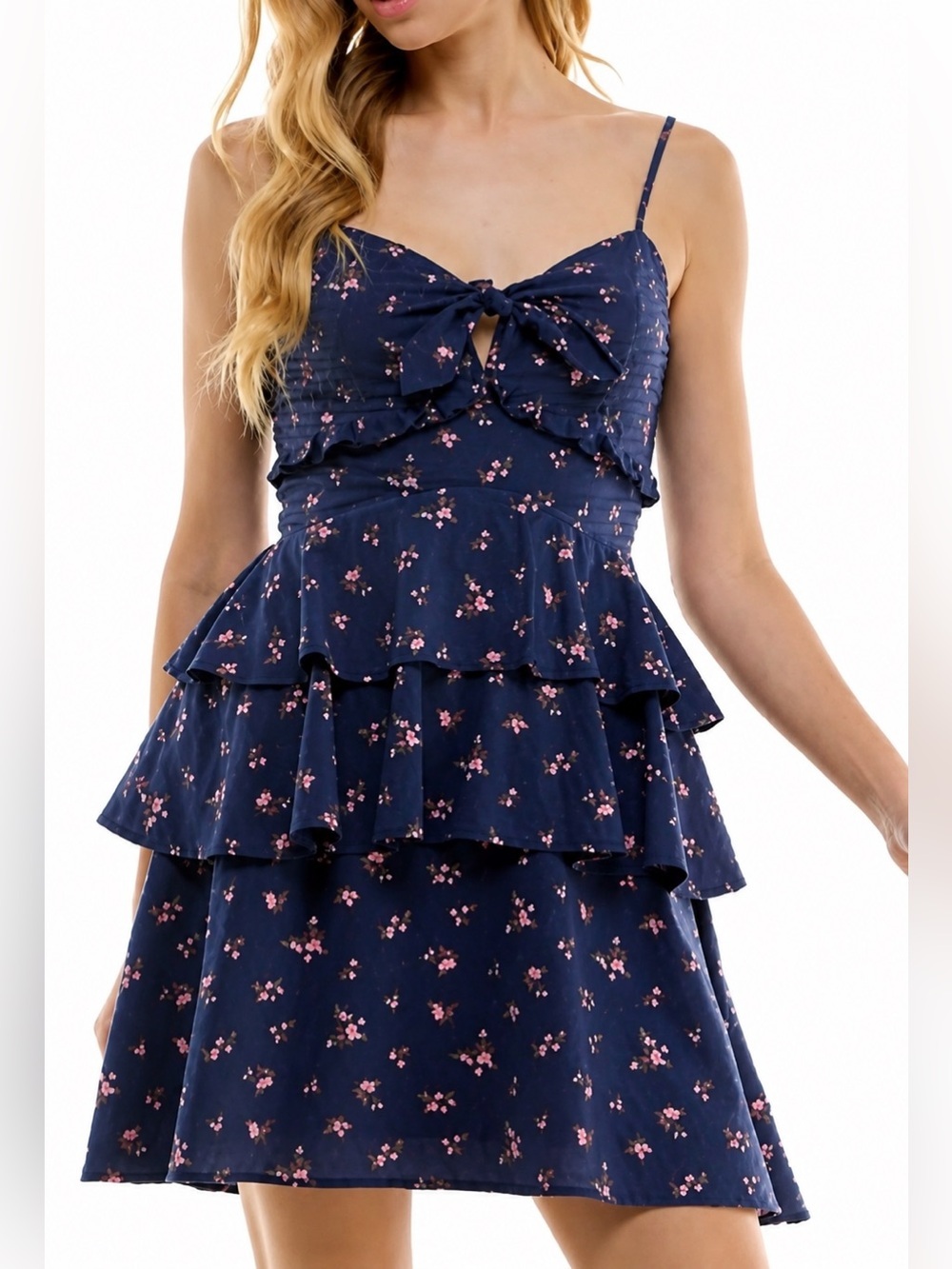 Altar’d State navy/pink floral mini dress, large